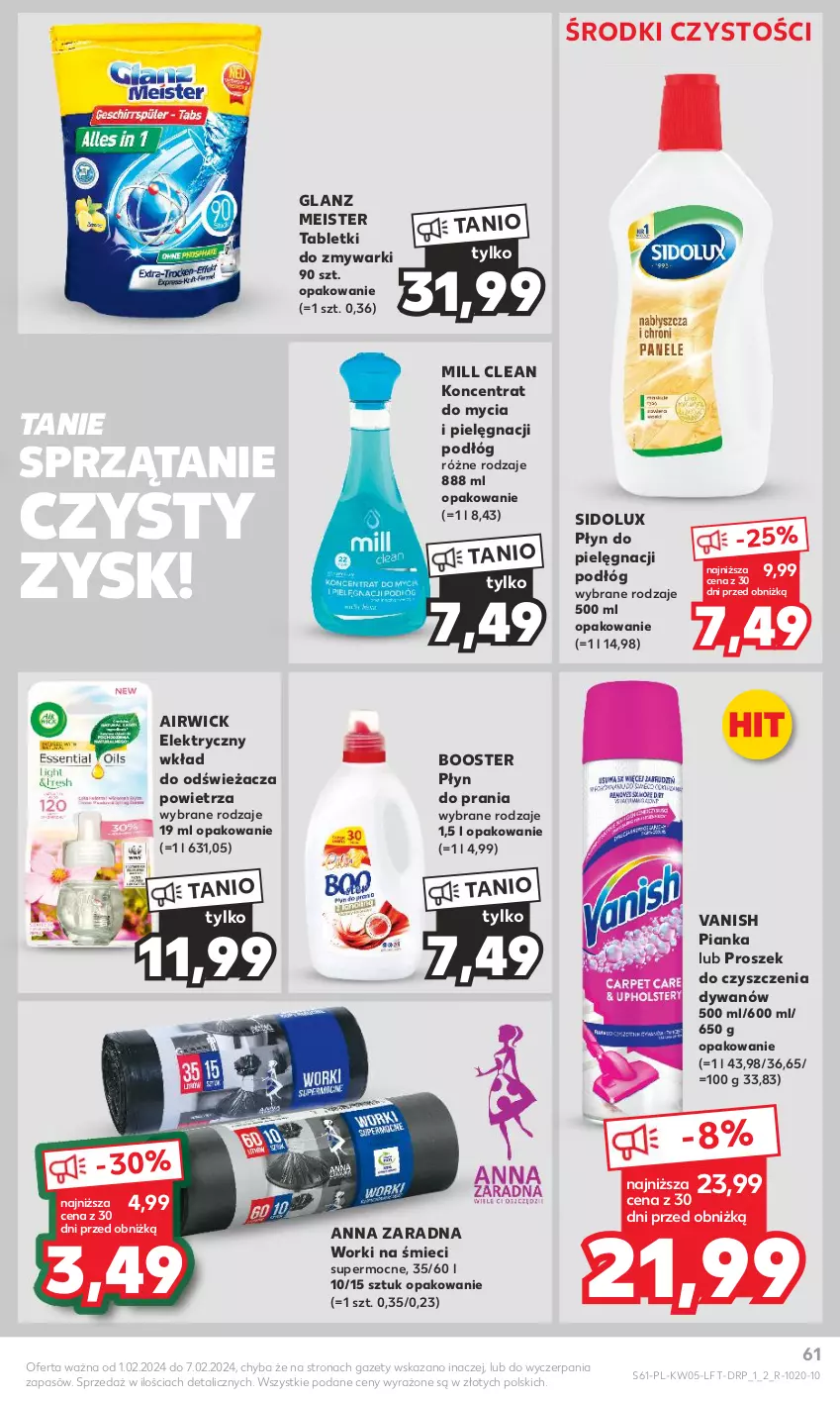 Gazetka promocyjna Kaufland - Gazetka tygodnia - ważna 01.02 do 07.02.2024 - strona 61 - produkty: Booster, Dywan, Płyn do prania, Sidolux, Sprzątanie, Tablet, Tabletki do zmywarki, Vanish, Worki na śmiec, Worki na śmieci, Zmywarki