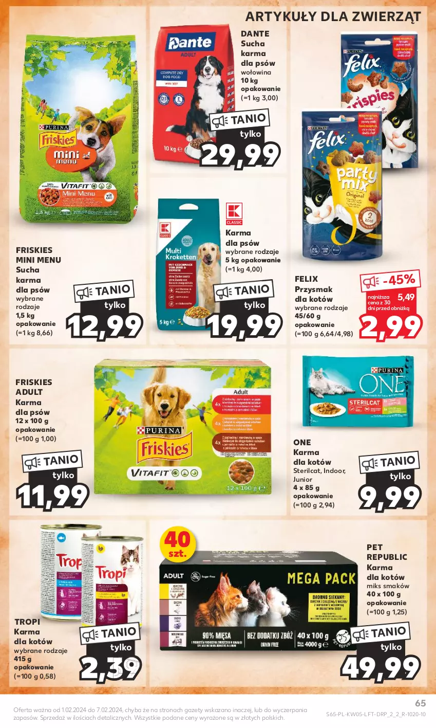 Gazetka promocyjna Kaufland - Gazetka tygodnia - ważna 01.02 do 07.02.2024 - strona 65 - produkty: Felix, Friskies, Sucha karma, Wołowina