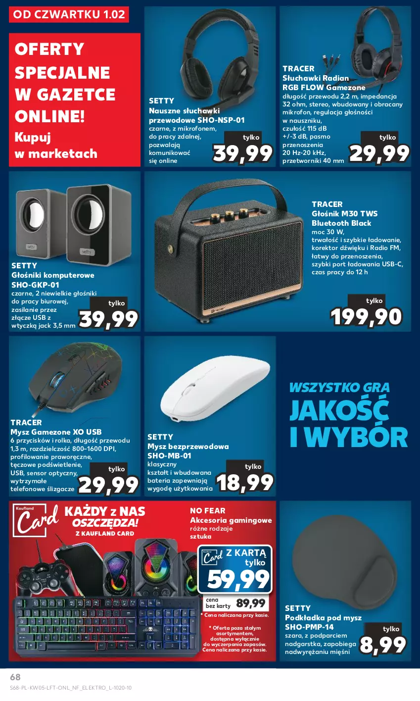 Gazetka promocyjna Kaufland - Gazetka tygodnia - ważna 01.02 do 07.02.2024 - strona 68 - produkty: Acer, Bateria, Biuro, Głośnik, Gra, Komputer, Lack, Mikrofon, Mysz, Mysz bezprzewodowa, Podkład, Podkładka, Podkładka pod mysz, Por, Silan, Słuchawki, Telefon