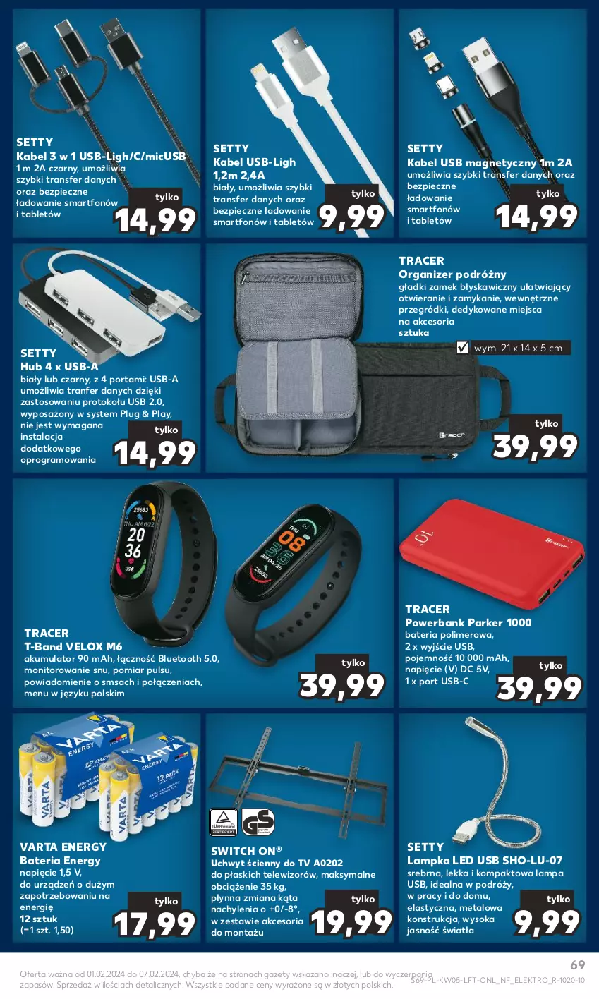 Gazetka promocyjna Kaufland - Gazetka tygodnia - ważna 01.02 do 07.02.2024 - strona 69 - produkty: Acer, Akumulator, Bateria, Gra, Kabel USB, Lampa, Monitor, Oprogramowania, Organizer, Piec, Por, Powerbank, Smartfon, Sok, Tablet, Telewizor, Tran, Varta