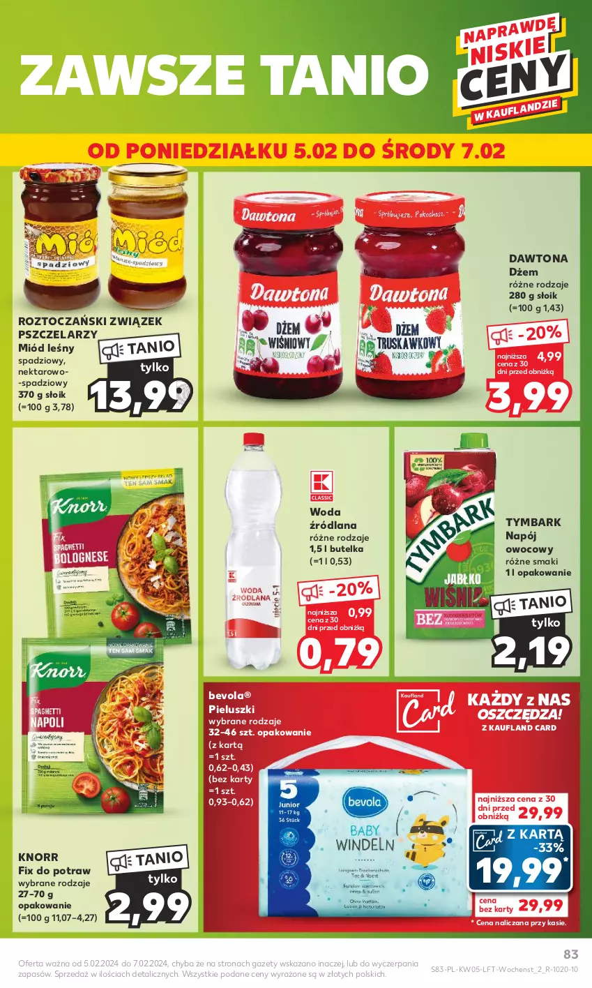 Gazetka promocyjna Kaufland - Gazetka tygodnia - ważna 01.02 do 07.02.2024 - strona 83 - produkty: Dawtona, Dżem, Knorr, LANA, Miód, Miód leśny, Napój, Nektar, Tymbark, Woda