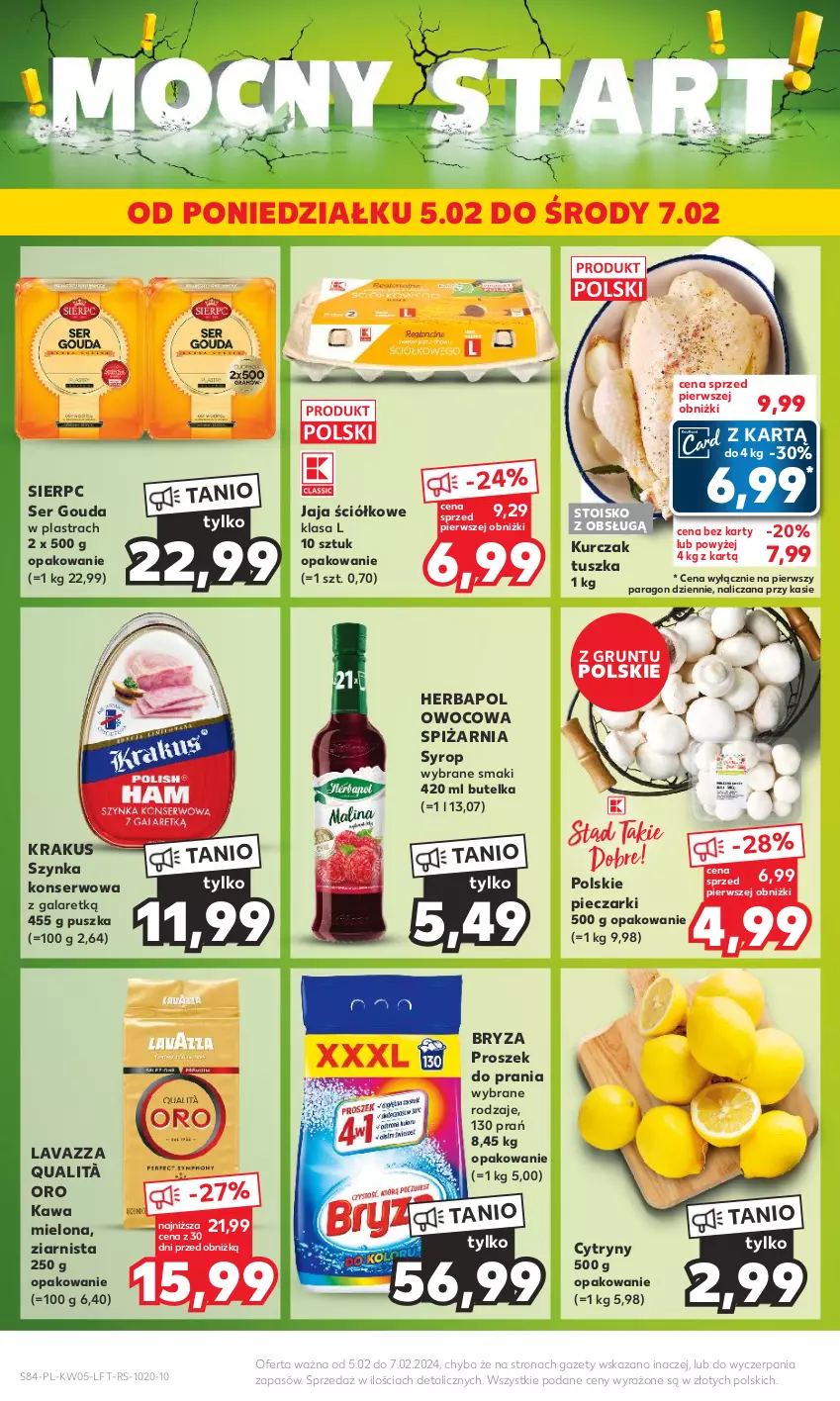 Gazetka promocyjna Kaufland - Gazetka tygodnia - ważna 01.02 do 07.02.2024 - strona 84 - produkty: Bryza, Cytryny, Gala, Gouda, Grunt, Herbapol, Jaja, Kawa, Kawa mielona, Krakus, Kurczak, Lavazza, Piec, Proszek do prania, Ser, Syrop, Szynka, Szynka konserwowa, Tusz