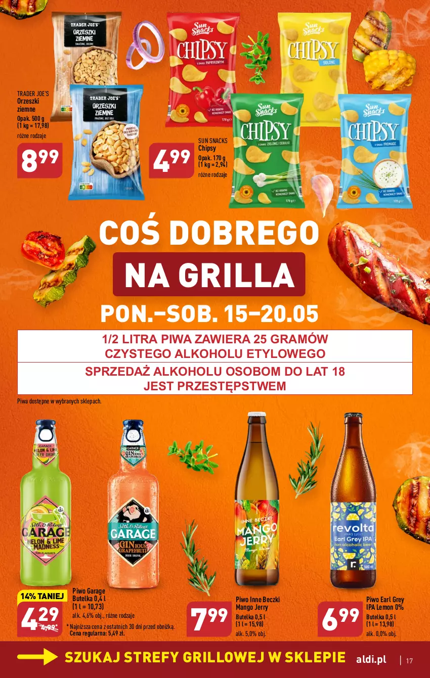 Gazetka promocyjna Aldi - Pełen katalog - ważna 15.05 do 20.05.2023 - strona 17 - produkty: Chipsy, Earl Grey, Gra, Grill, Mango, Orzeszki, Orzeszki ziemne, Piwa, Piwo