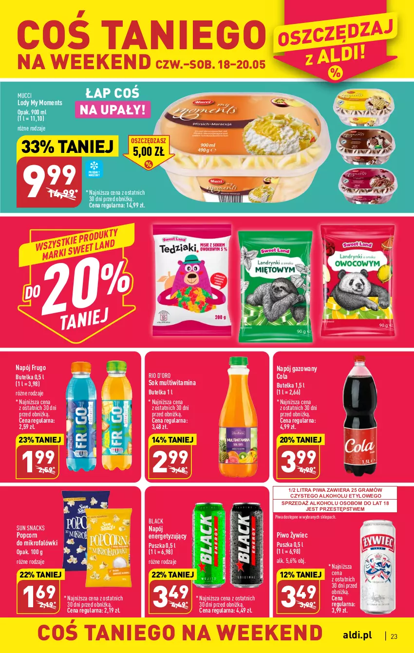 Gazetka promocyjna Aldi - Pełen katalog - ważna 15.05 do 20.05.2023 - strona 23 - produkty: Fa, Gra, Lack, Lody, Moments, Napój, Napój gazowany, Piwa, Piwo, Popcorn, Sok