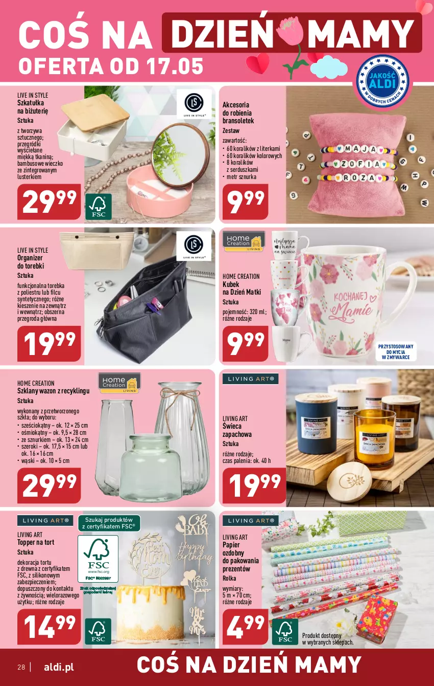 Gazetka promocyjna Aldi - Pełen katalog - ważna 15.05 do 20.05.2023 - strona 28 - produkty: Kubek, Organizer, Papier, Papier ozdobny, Piec, Ser, Szkatułka, Szkatułka na biżuterię, Top, Torebka, Wazon