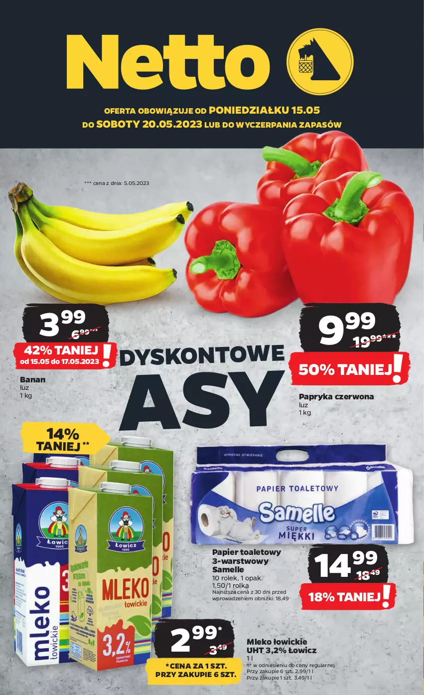 Gazetka promocyjna Netto - Artykuły spożywcze - ważna 15.05 do 20.05.2023 - strona 1 - produkty: Gra, Kawa, Kawa mielona, Kurczak, Mleko, Papier, Papier toaletowy, Papryka, Piwa, Piwo, Siatka, Tyskie