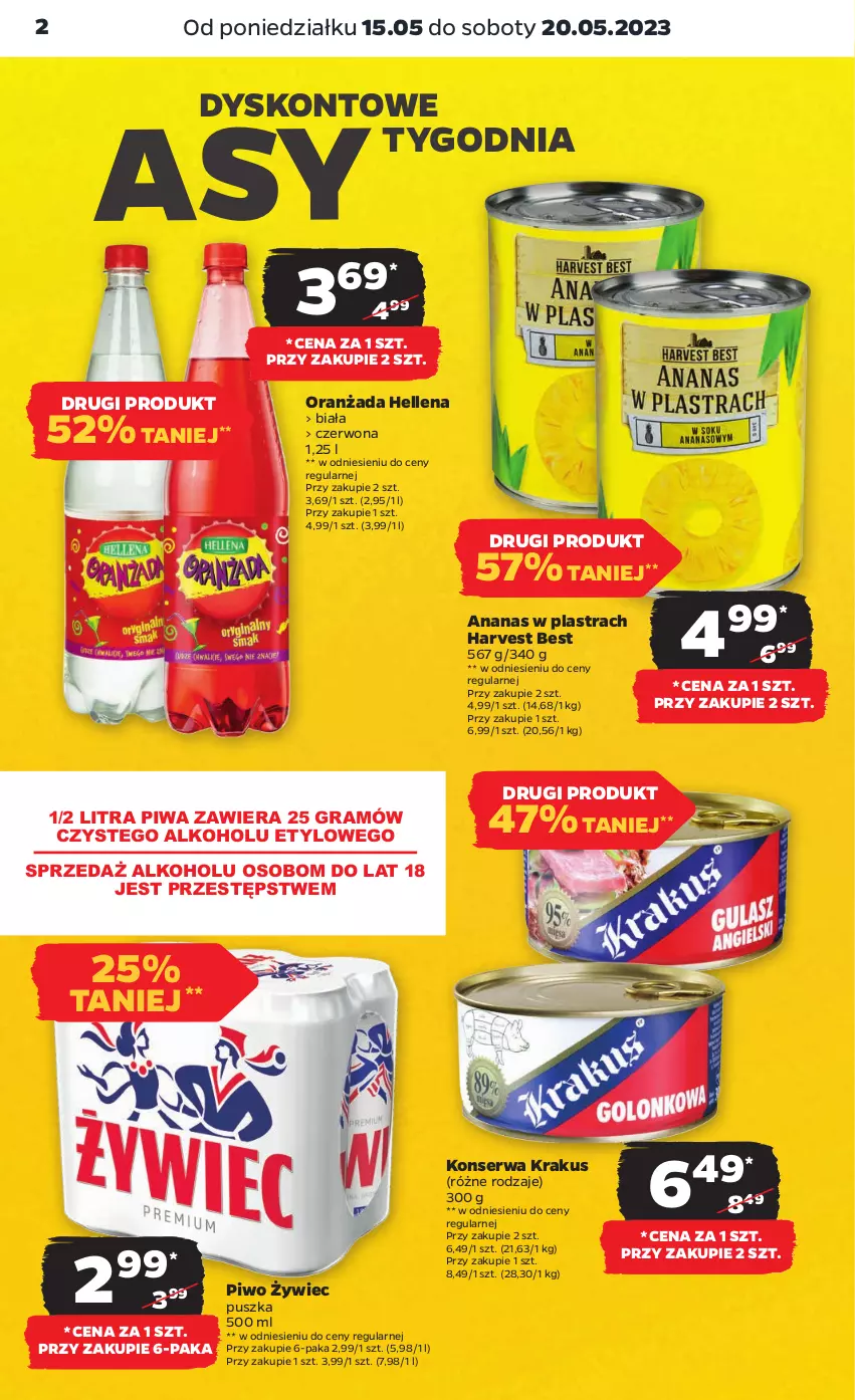 Gazetka promocyjna Netto - Artykuły spożywcze - ważna 15.05 do 20.05.2023 - strona 2 - produkty: Ananas, Ananas w plastrach, Gra, Hellena, Krakus, Oranżada, Piwa, Piwo, Ser