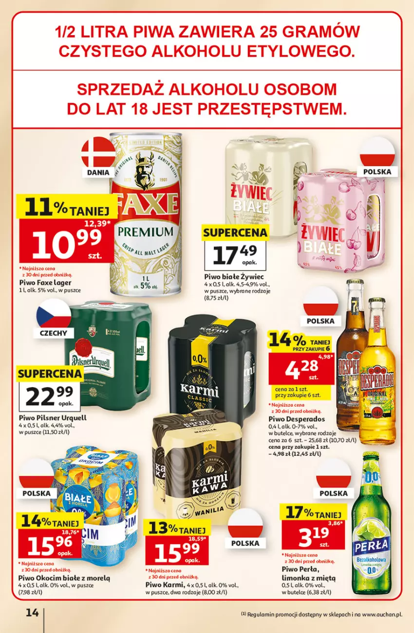 Gazetka promocyjna Auchan - Gazetka 30 Lat Hipermarkett Auchan - ważna 05.06 do 10.06.2026 - strona 14 - produkty: Amica, Desperados, Fa, Gra, Karmi, Koc, Limonka, Okocim, Perła, Pilsner Urquell, Piwa, Piwo