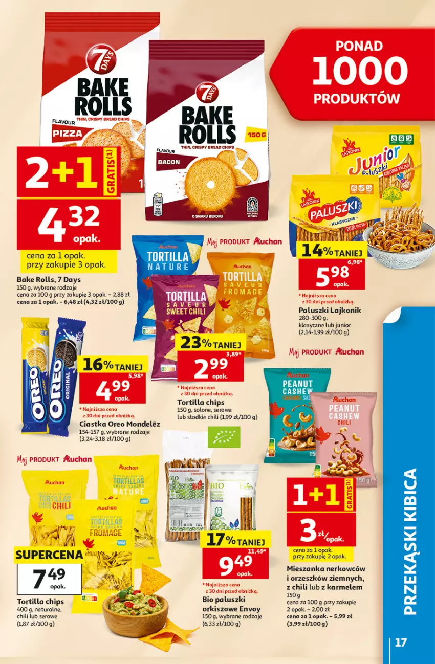Gazetka promocyjna Auchan - Gazetka 30 Lat Hipermarkett Auchan - ważna 05.06 do 10.06.2026 - strona 17 - produkty: 7 Days, Bake Rolls, Ciastka, Fa, Lajkonik, Oreo, Ser, Tortilla, Tortilla Chips