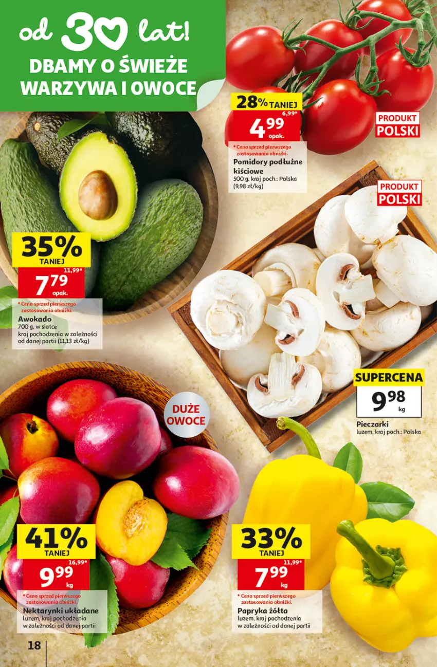 Gazetka promocyjna Auchan - Gazetka 30 Lat Hipermarkett Auchan - ważna 05.06 do 10.06.2026 - strona 18 - produkty: Owoce, Papryka, Papryka żółta, Piec, Pomidory, Warzywa, Warzywa i owoce