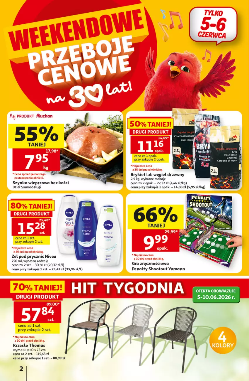 Gazetka promocyjna Auchan - Gazetka 30 Lat Hipermarkett Auchan - ważna 05.06 do 10.06.2026 - strona 2 - produkty: Gra, Krzesło, Nivea, Szynka, Szynka wieprzowa, Top, Węgiel drzewny