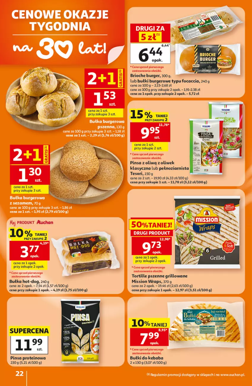 Gazetka promocyjna Auchan - Gazetka 30 Lat Hipermarkett Auchan - ważna 05.06 do 10.06.2026 - strona 22 - produkty: Bułka, Burger, Focaccia, Grill, Kebab