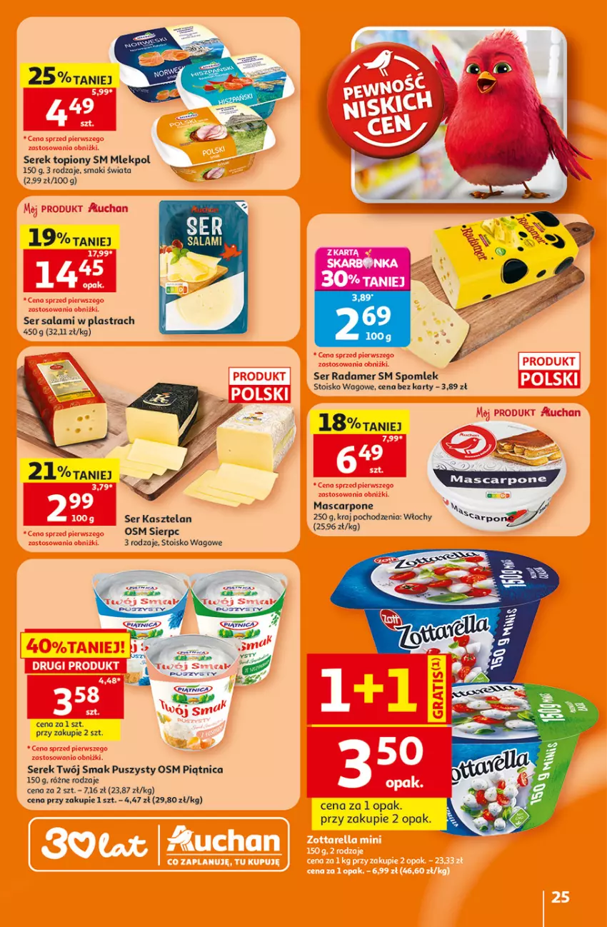 Gazetka promocyjna Auchan - Gazetka 30 Lat Hipermarkett Auchan - ważna 05.06 do 10.06.2026 - strona 25 - produkty: Kasztelan, Mascarpone, Piątnica, Radamer, Salami, Ser, Ser salami, Serek, Top, Twój Smak