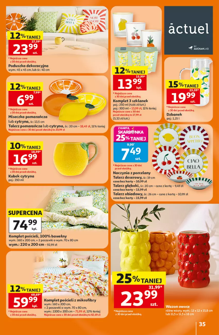 Gazetka promocyjna Auchan - Gazetka 30 Lat Hipermarkett Auchan - ważna 05.06 do 10.06.2026 - strona 35 - produkty: Deser, Dzbanek, Fa, Komplet pościeli, Kubek, Miseczka, Poduszka, Poduszka dekoracyjna, Por, Pościel, Ser, Talerz, Talerz deserowy, Talerz głęboki, Talerz obiadowy