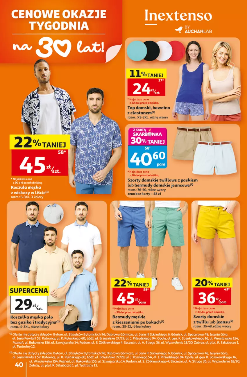 Gazetka promocyjna Auchan - Gazetka 30 Lat Hipermarkett Auchan - ważna 05.06 do 10.06.2026 - strona 40 - produkty: Bermudy, Kosz, Koszulka, Szorty, Top, Wełna