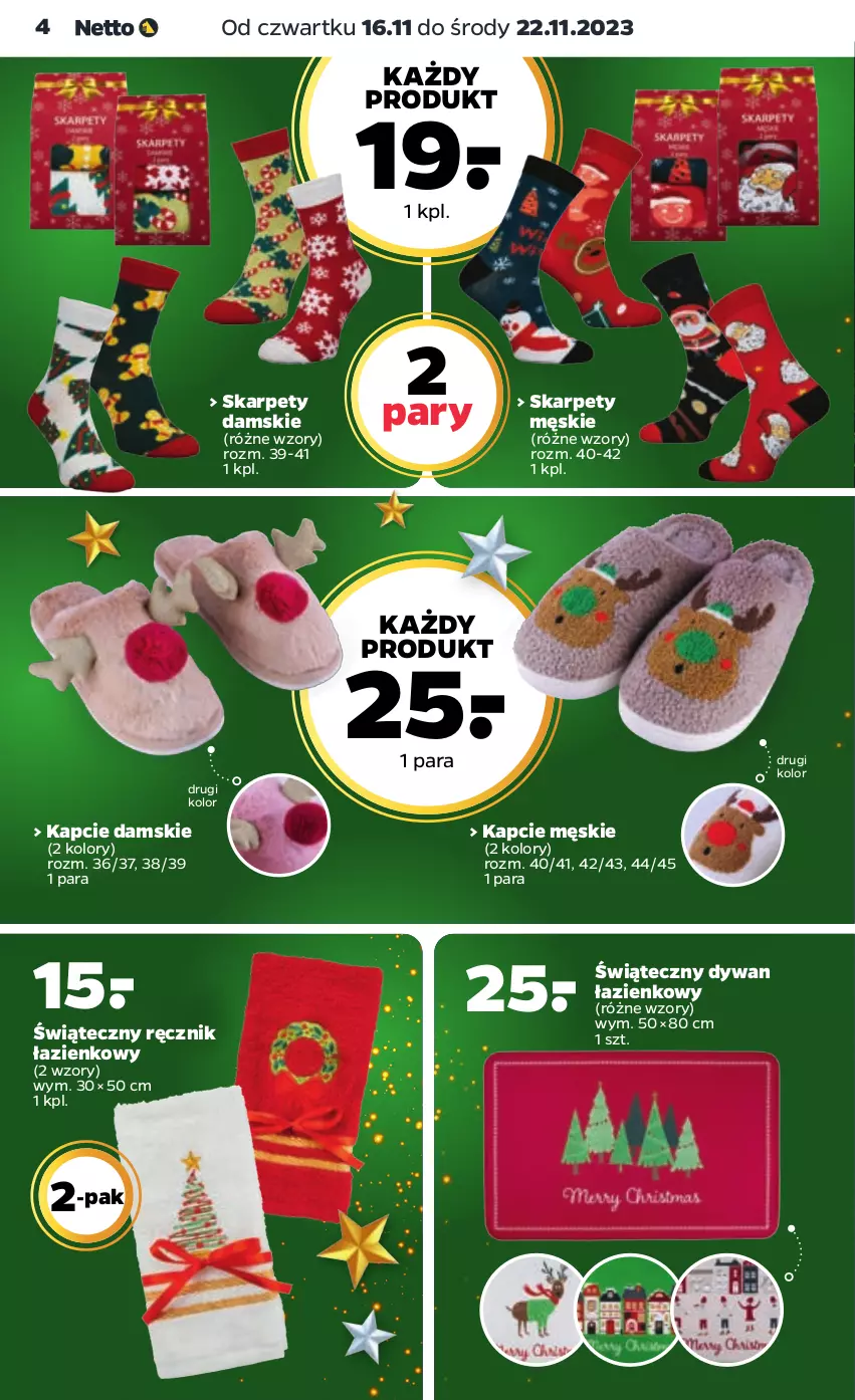 Gazetka promocyjna Netto - Akcesoria i dodatki - ważna 16.11 do 22.11.2023 - strona 4 - produkty: Dywan, Kapcie, Karp, Ręcznik