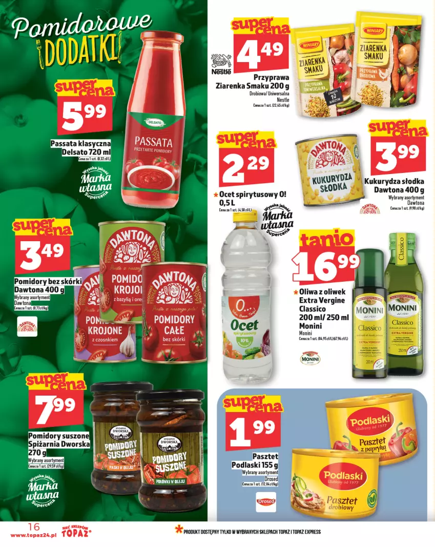 Gazetka promocyjna Topaz - Gazetka - ważna 02.05 do 07.05.2025 - strona 16 - produkty: Gin, Kukurydza, Monini, Ocet, Oliwa z oliwek, Pasztet, Podlaski, Top