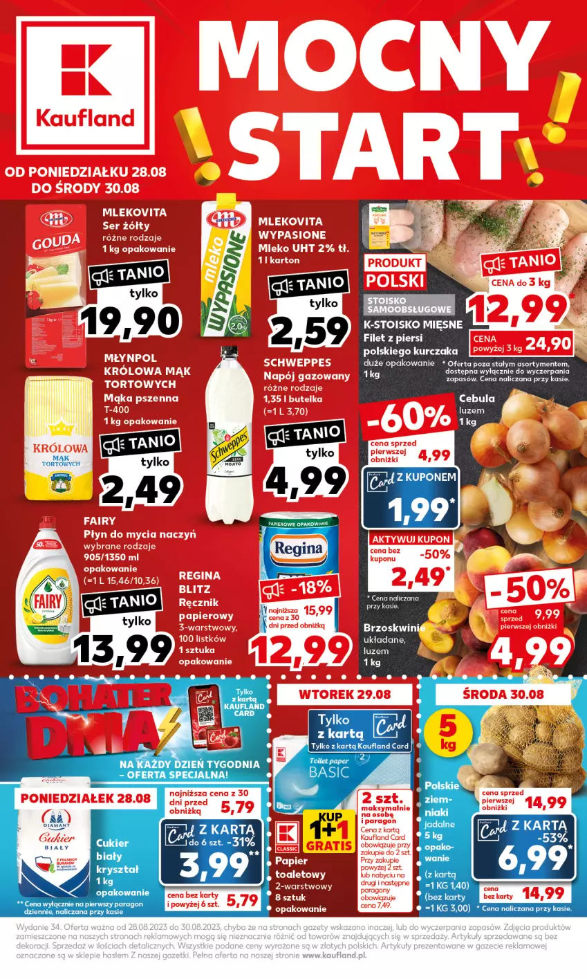 Gazetka promocyjna Kaufland - Mocny Start - ważna 28.08 do 30.08.2023 - strona 1 - produkty: Cebula, Cukier, Kasia, Kurczak, Papier