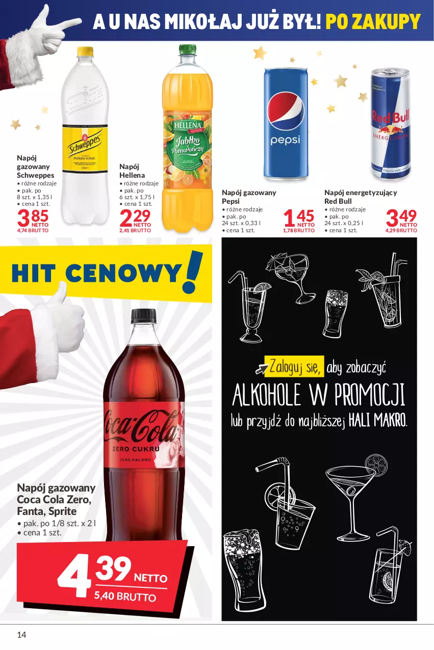 Gazetka promocyjna Makro - [Oferta promocyjna] Artykuły spożywcze i przemysłowe - ważna 30.11 do 13.12.2021 - strona 14 - produkty: Fa, Fanta, Hellena, Napój, Napój gazowany, Pepsi, Red Bull, Schweppes, Sprite