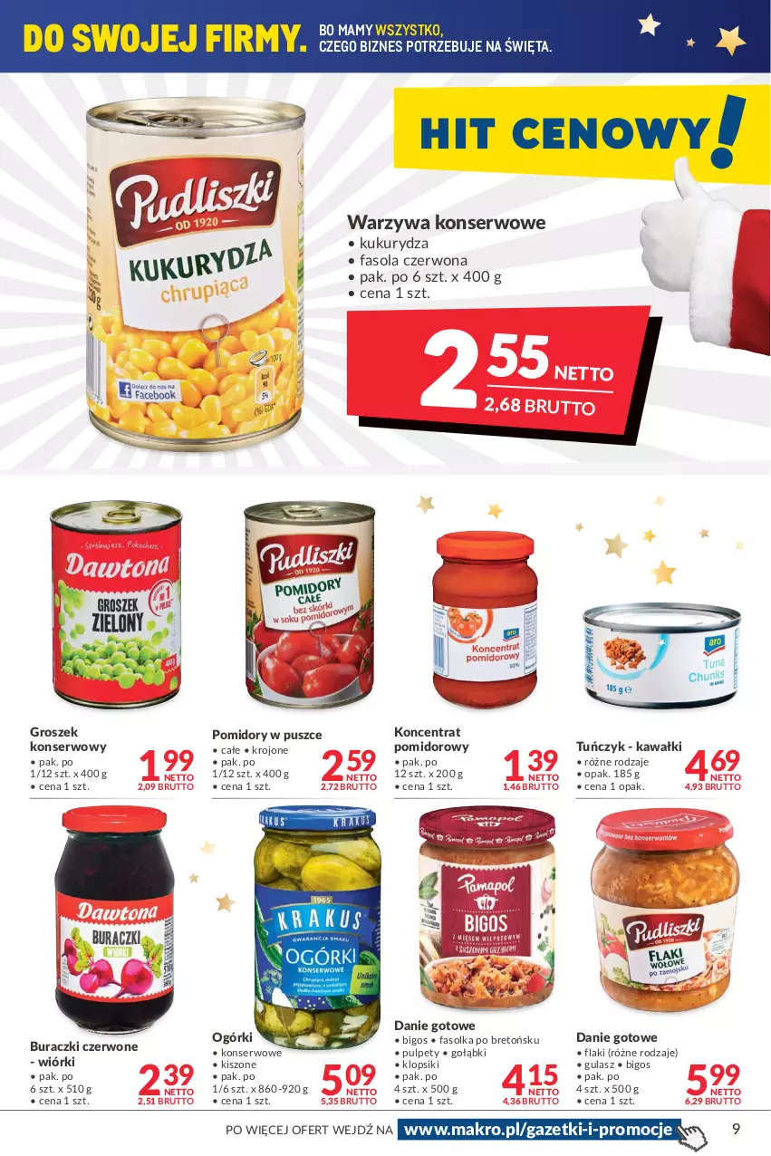 Gazetka promocyjna Makro - [Oferta promocyjna] Artykuły spożywcze i przemysłowe - ważna 30.11 do 13.12.2021 - strona 9 - produkty: Bigos, Buraczki, Danie gotowe, Fa, Fasola, Flaki, Groszek, Kawa, Klopsiki, Koncentrat pomidorowy, Kukurydza, Pomidory, Pulpety, Ser, Tuńczyk, Warzywa, Warzywa konserwowe