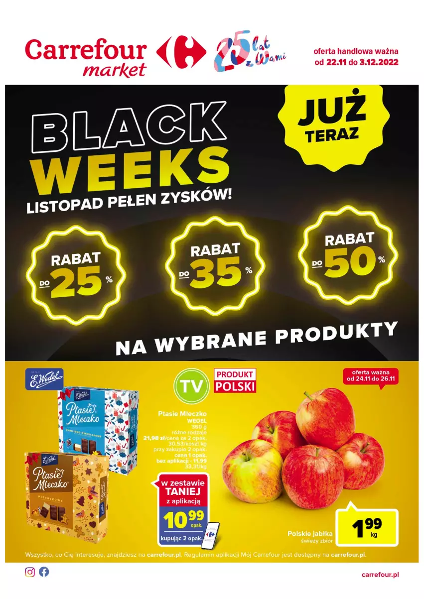 Gazetka promocyjna Carrefour - Gazetka Market - ważna 22.11 do 03.12.2022 - strona 1 - produkty: Jabłka, Kosz, Mleczko, Ptasie mleczko