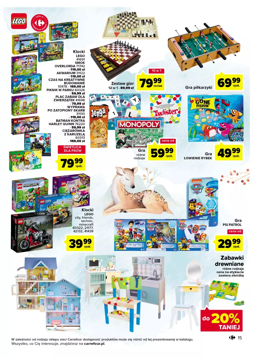 Gazetka promocyjna Carrefour - Gazetka Market - ważna 22.11 do 03.12.2022 - strona 17 - produkty: Akwarium, Fa, Gra, Klocki, LEGO, LEGO City, Minecraft, Piłkarzyki, Psi Patrol, Top, Zabawki drewniane