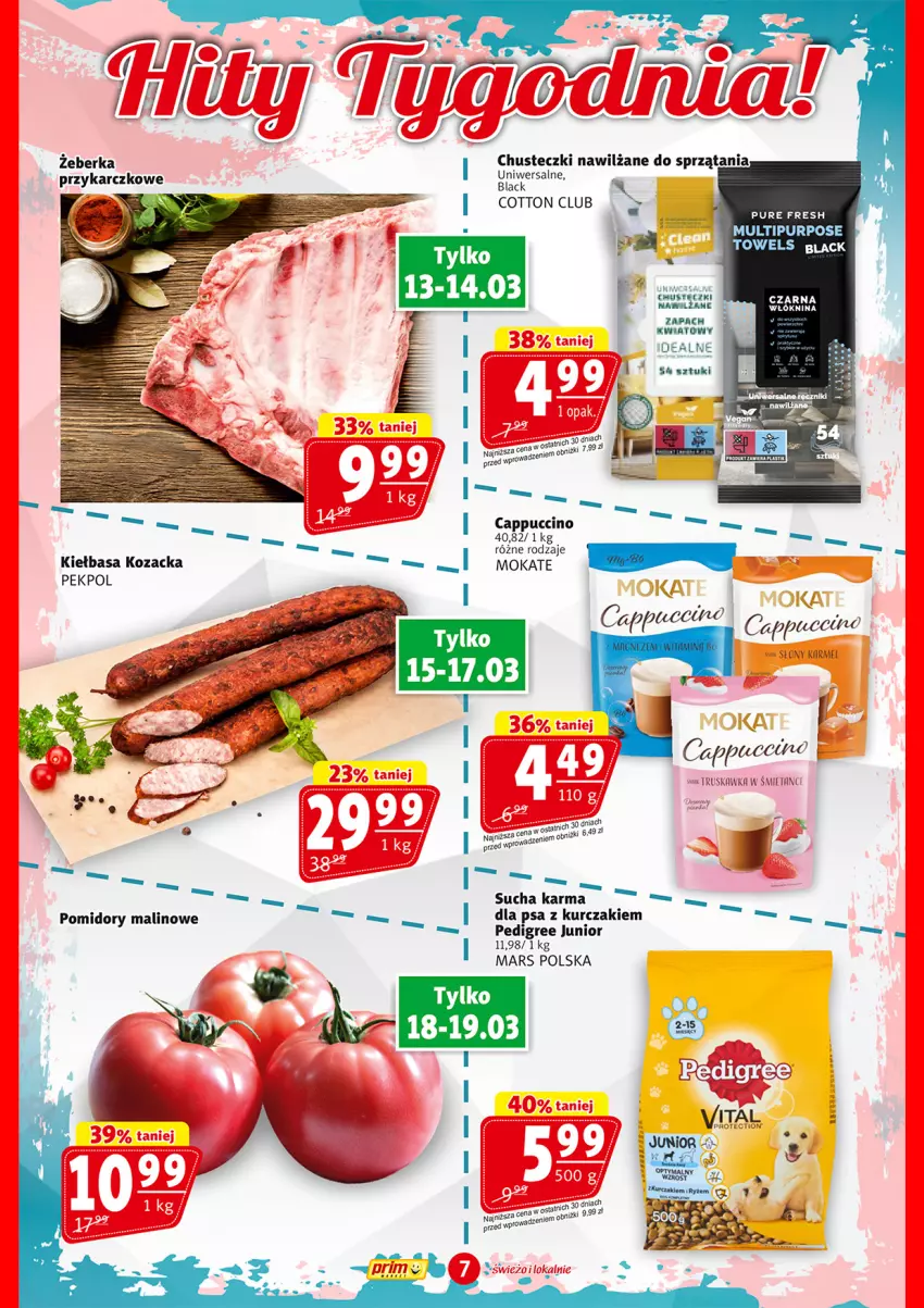 Gazetka promocyjna Prim Market - ważna 13.03 do 19.03.2025 - strona 7 - produkty: Cappuccino, Chusteczki, Kiełbasa, Kurczak, Mars, Mus, Pedigree, Pekpol, Pomidory, Pur, Sucha karma