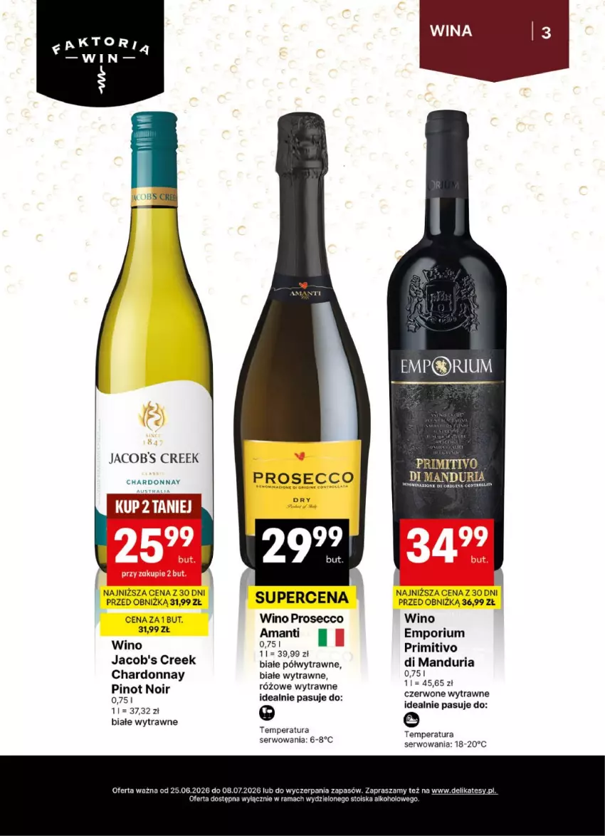 Gazetka promocyjna Delikatesy Centrum - Delibarek DC26-DC27 - ważna 25.06 do 08.07.2026 - strona 3 - produkty: Chardonnay, Jacobs, Por, Prosecco, Rama, Ser, Wino
