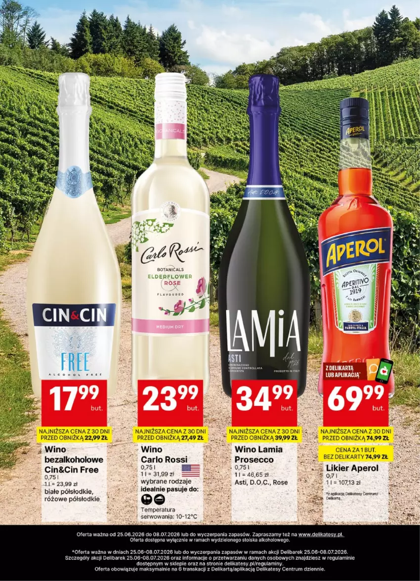 Gazetka promocyjna Delikatesy Centrum - Delibarek DC26-DC27 - ważna 25.06 do 08.07.2026 - strona 4 - produkty: Alcon, Aperol, Kije, LG, Likier, Prosecco, Rama, Rum, Ser, Sok, Tran, Wino