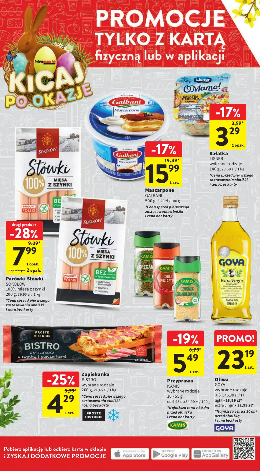 Gazetka promocyjna Intermarche - Gazetka Intermarche - ważna 14.03 do 20.03.2024 - strona 12 - produkty: Galbani, Gin, Kamis, Lisner, Mascarpone, Parówki, Sałat, Sałatka, Sok, Sokołów, Zapiekanka