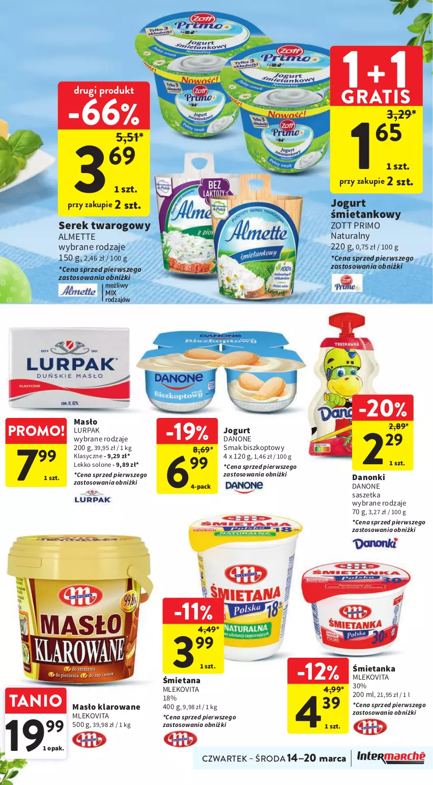 Gazetka promocyjna Intermarche - Gazetka Intermarche - ważna 14.03 do 20.03.2024 - strona 25 - produkty: Almette, Danone, Danonki, Gra, Jogurt, Lurpak, Masło, Masło klarowane, Mleko, Mlekovita, Ser, Serek, Serek twarogowy, Zott, Zott Primo