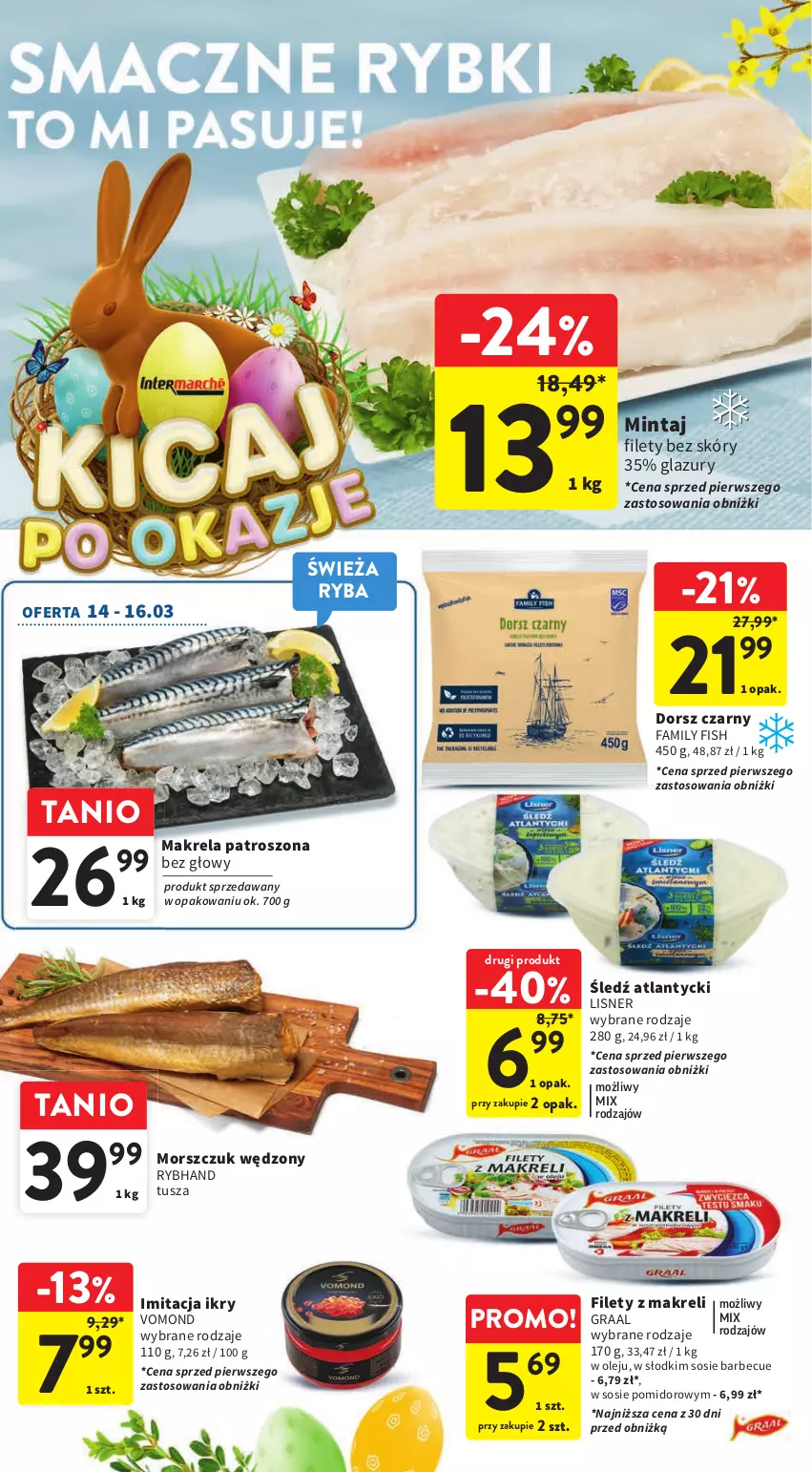 Gazetka promocyjna Intermarche - Gazetka Intermarche - ważna 14.03 do 20.03.2024 - strona 26 - produkty: Dorsz, Fa, Gra, Graal, Lazur, Lisner, Mintaj, Olej, Ryba, Sos, Tusz