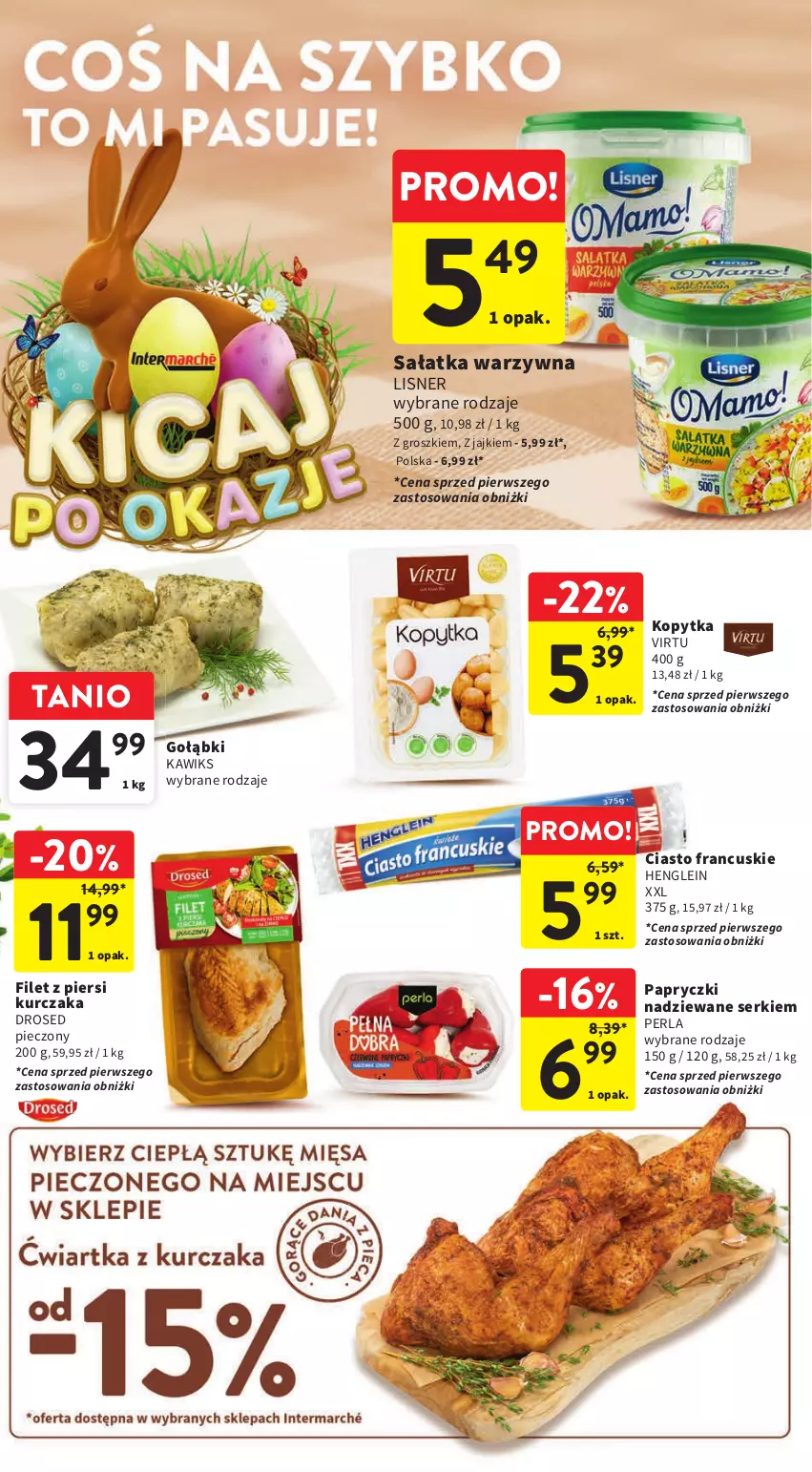 Gazetka promocyjna Intermarche - Gazetka Intermarche - ważna 14.03 do 20.03.2024 - strona 28 - produkty: Ciasto francuskie, Filet z piersi kurczaka, Kopytka, Kurczak, Lisner, Papryczki nadziewane, Piec, Sałat, Sałatka, Sałatka warzywna, Ser, Virtu