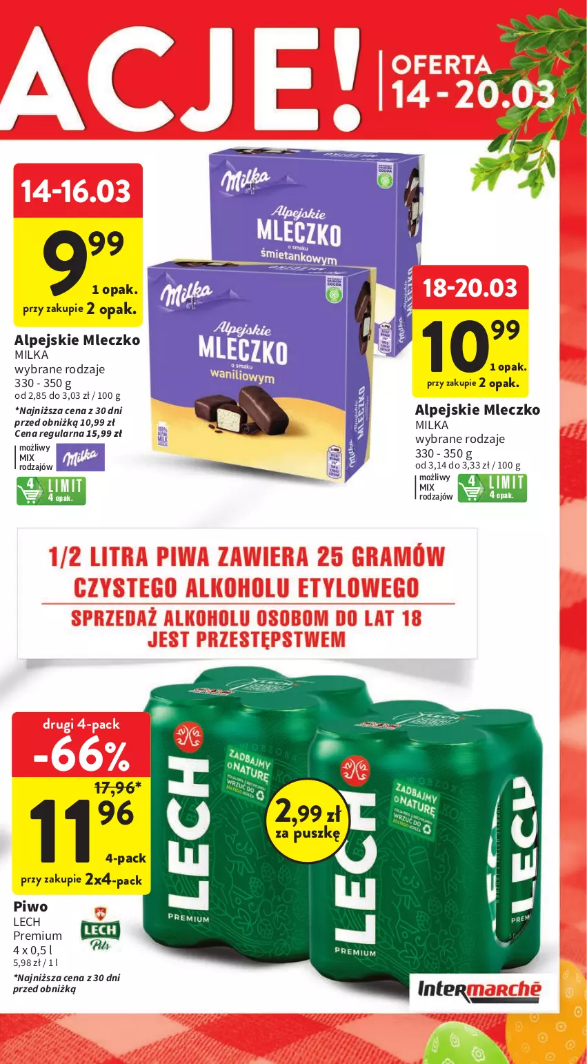 Gazetka promocyjna Intermarche - Gazetka Intermarche - ważna 14.03 do 20.03.2024 - strona 3 - produkty: Lech Premium, Milka, Mleczko, Piwo