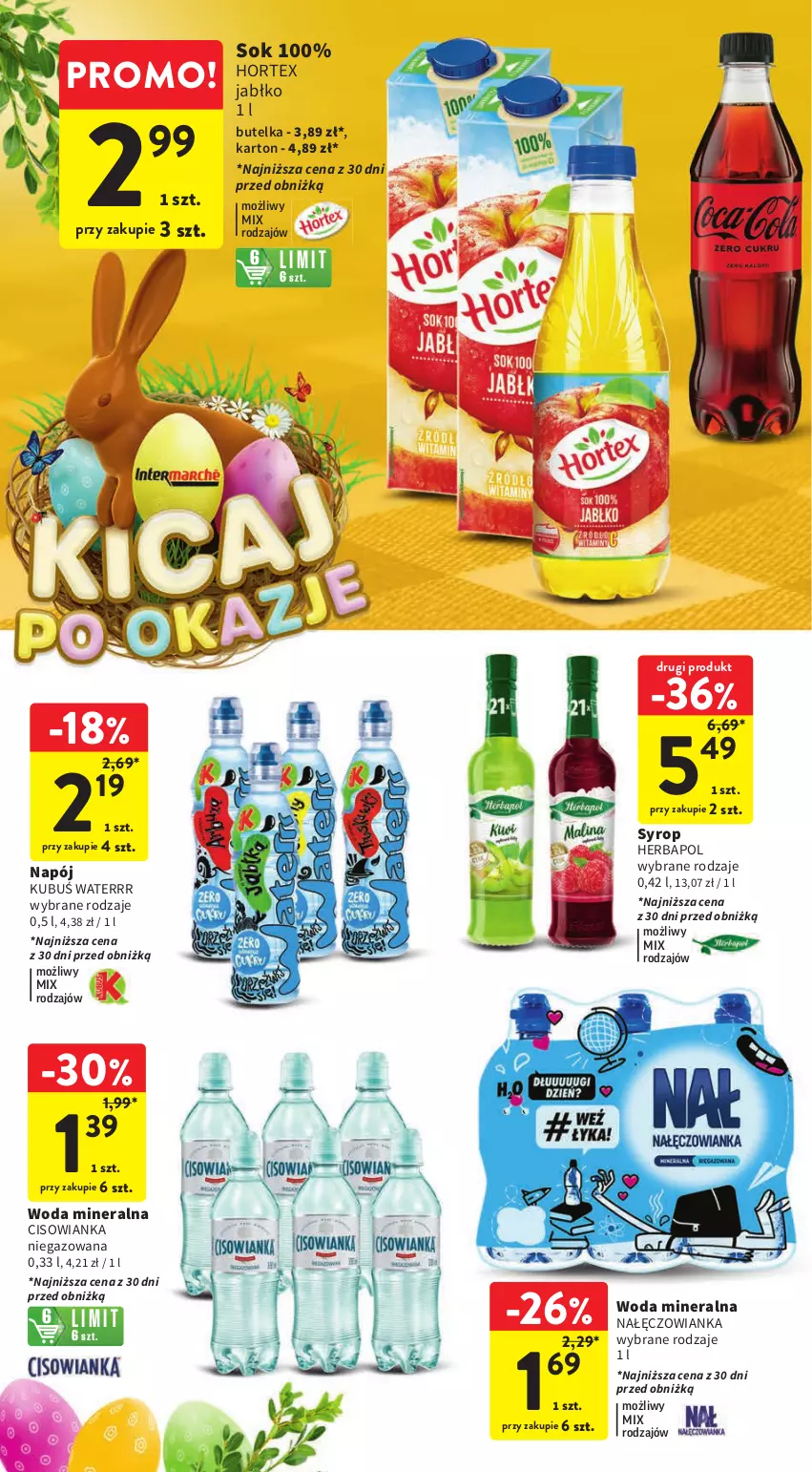 Gazetka promocyjna Intermarche - Gazetka Intermarche - ważna 14.03 do 20.03.2024 - strona 38 - produkty: Cisowianka, Herbapol, Hortex, Kubuś, Kubuś Waterrr, Nałęczowianka, Napój, Sok, Syrop, Woda, Woda mineralna