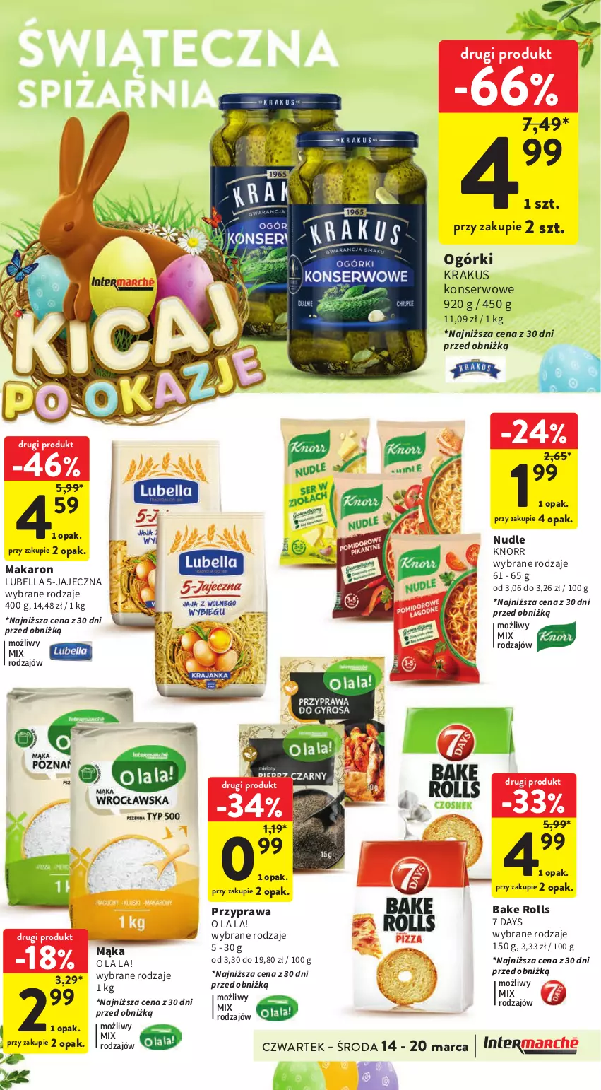 Gazetka promocyjna Intermarche - Gazetka Intermarche - ważna 14.03 do 20.03.2024 - strona 40 - produkty: 7 Days, Bake Rolls, Bell, Bella, Knorr, Krakus, Lubella, Mąka, Makaron, Ser