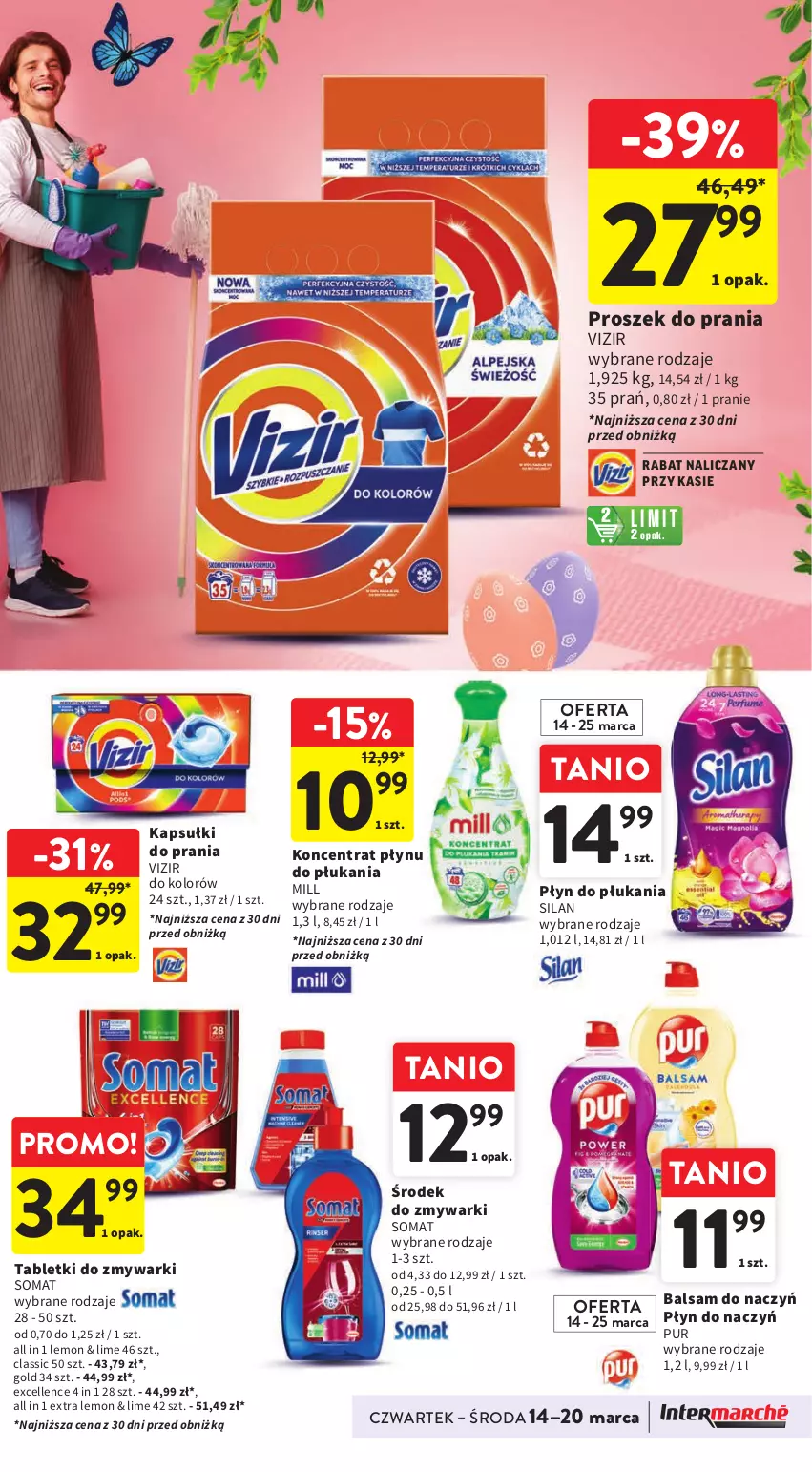 Gazetka promocyjna Intermarche - Gazetka Intermarche - ważna 14.03 do 20.03.2024 - strona 43 - produkty: Kapsułki do prania, Płyn do płukania, Proszek do prania, Pur, Silan, Somat, Tablet, Tabletki do zmywarki, Vizir, Zmywarki