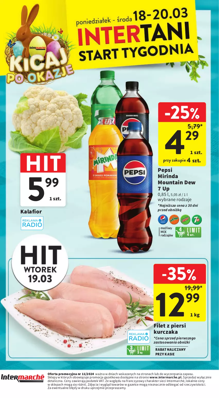 Gazetka promocyjna Intermarche - Gazetka Intermarche - ważna 14.03 do 20.03.2024 - strona 48 - produkty: Filet z piersi kurczaka, Kalafior, Kurczak, Mirinda, Pepsi