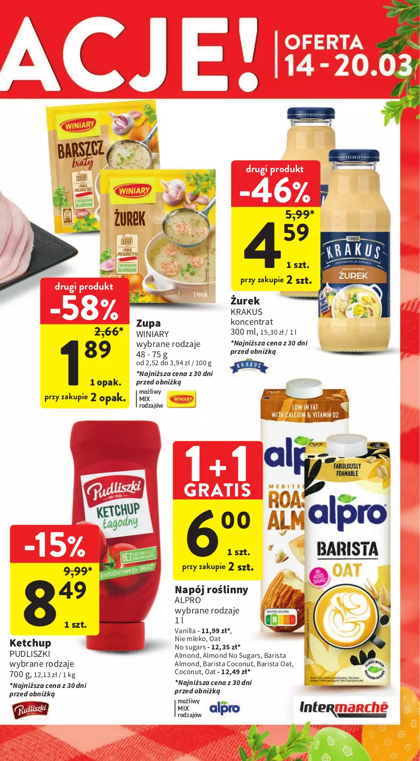 Gazetka promocyjna Intermarche - Gazetka Intermarche - ważna 14.03 do 20.03.2024 - strona 5 - produkty: Alpro, Gra, Ketchup, Krakus, Mleko, Napój, Napój roślinny, Pudliszki, Winiary, Zupa