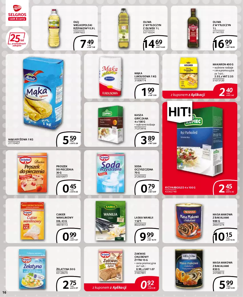 Gazetka promocyjna Selgros - Extra Oferta - ważna 01.03 do 31.03.2022 - strona 16 - produkty: Chleb, Cukier, Cukier wanilinowy, Gry, Kasza, Kasza gryczana, Mąka, Mąka luksusowa, Makaron, Olej, Piec, Proszek do pieczenia, Ryż, Ryż parboiled, Soda oczyszczona