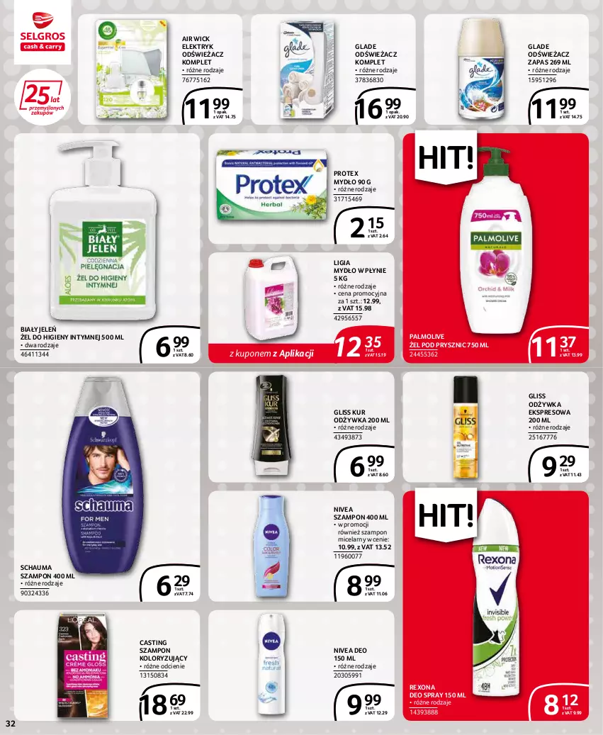 Gazetka promocyjna Selgros - Extra Oferta - ważna 01.03 do 31.03.2022 - strona 32 - produkty: Air Wick, Biały Jeleń, Gliss Kur, Mydło, Mydło w płynie, Nivea, Odżywka, Palmolive, Rexona, Schauma, Szampon