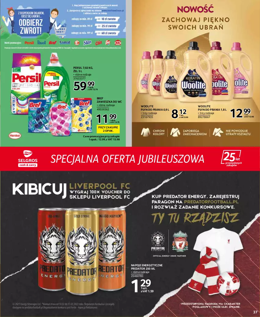 Gazetka promocyjna Selgros - Extra Oferta - ważna 01.03 do 31.03.2022 - strona 37 - produkty: Bref, Napoje, Persil, Płyn do prania, Woolite, Zawieszka do wc