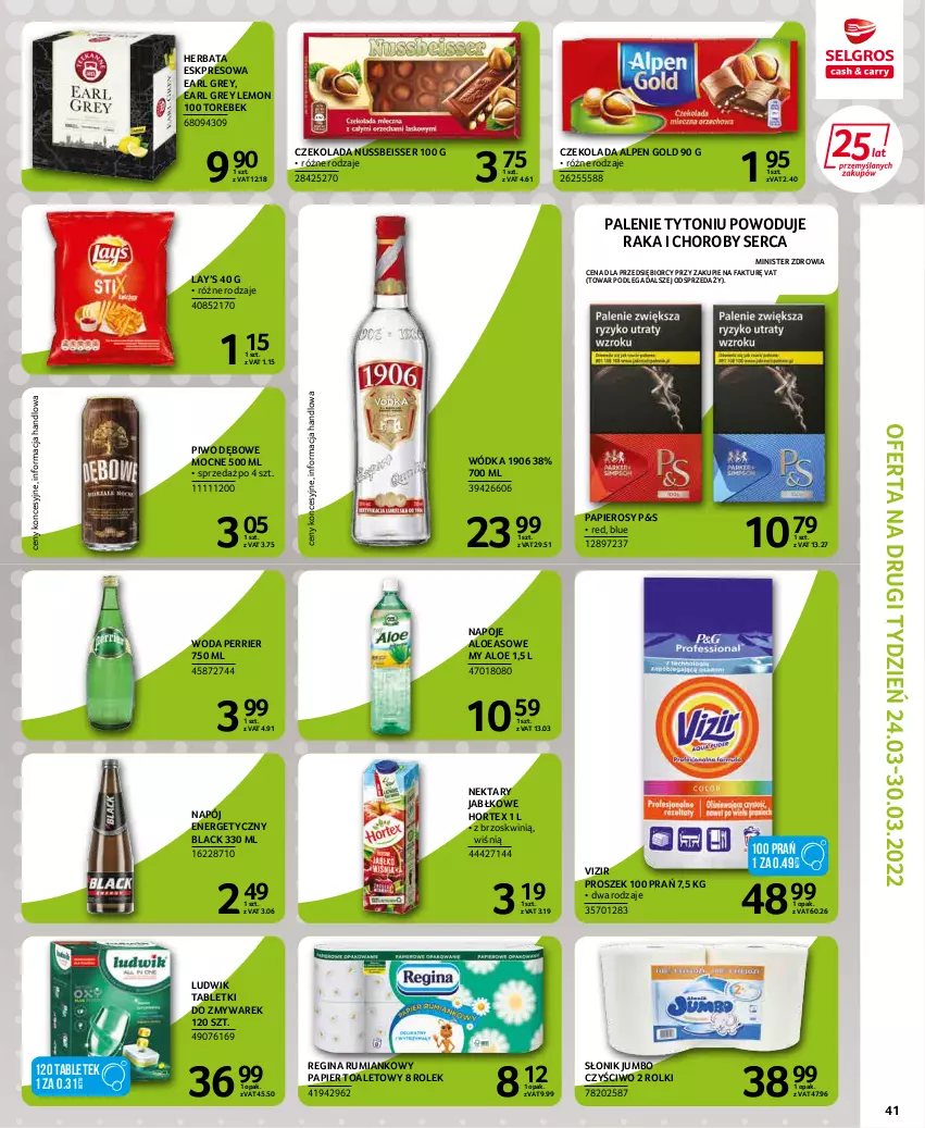 Gazetka promocyjna Selgros - Extra Oferta - ważna 01.03 do 31.03.2022 - strona 43 - produkty: Czekolada, Earl Grey, Fa, Gin, Herbata, Hortex, Lack, Lay’s, Ludwik, Napój, Napój energetyczny, Napoje, Nektar, Papier, Papier toaletowy, Piwo, Rolki, Rum, Ser, Tablet, Vizir, Woda, Wódka