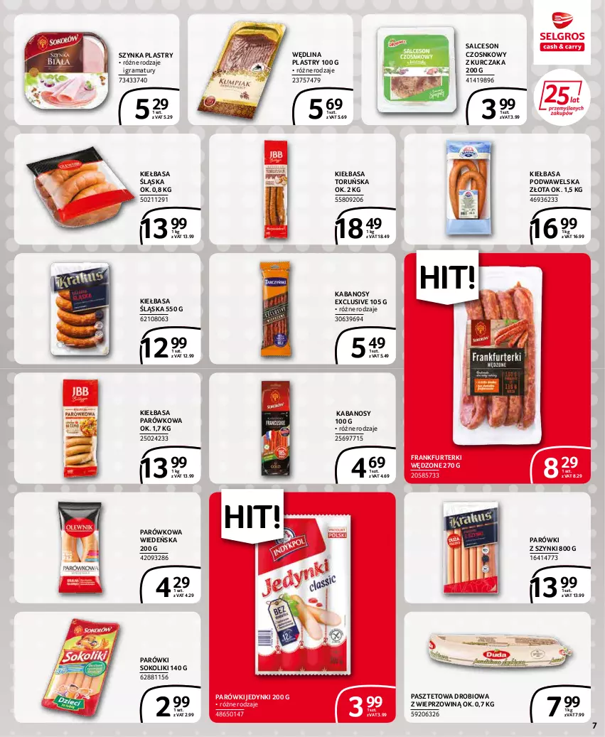 Gazetka promocyjna Selgros - Extra Oferta - ważna 01.03 do 31.03.2022 - strona 7 - produkty: Frankfurterki, Gra, Kabanos, Kiełbasa, Kiełbasa podwawelska, Kiełbasa śląska, Kurczak, Parówki, Parówki sokoliki, Parówki z szynki, Pasztet, Rama, Salceson, Sok, Szynka, Wawel, Wędlina