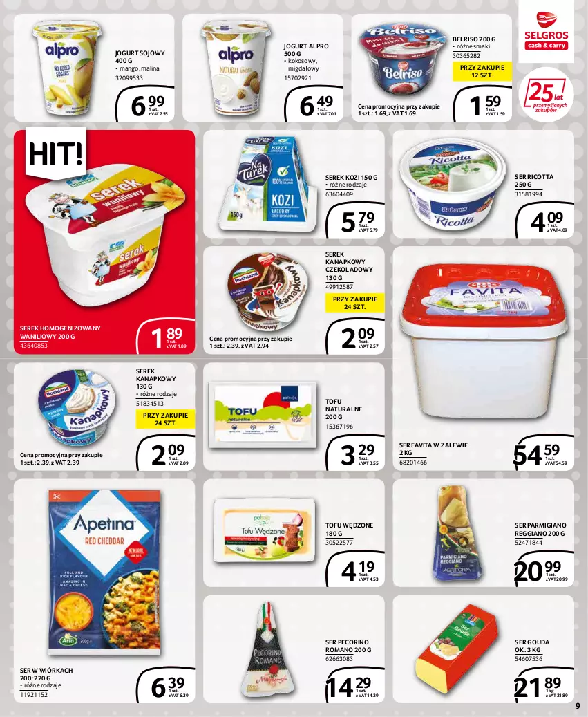 Gazetka promocyjna Selgros - Extra Oferta - ważna 01.03 do 31.03.2022 - strona 9 - produkty: Alpro, Belriso, Fa, Favita, Gouda, Jogurt, Kokos, Mango, Pecorino, Ricotta, Ser, Serek, Serek homogenizowany, Serek kanapkowy, Tofu