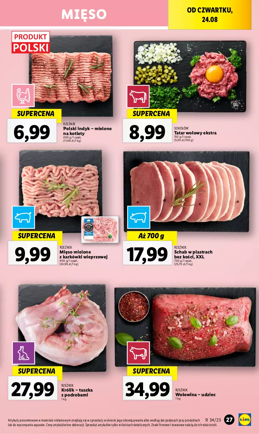 Gazetka promocyjna Lidl - GAZETKA - ważna 24.08 do 27.08.2023 - strona 45 - produkty: Kotlet, Królik, Mięso, Mięso mielone, Sok, Sokołów, Tatar wołowy, Tusz, Wołowina