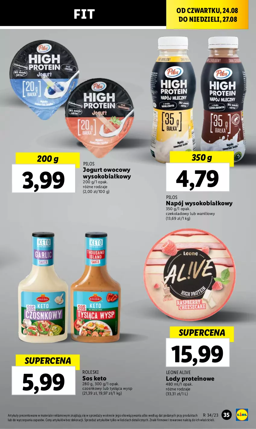 Gazetka promocyjna Lidl - GAZETKA - ważna 24.08 do 27.08.2023 - strona 53 - produkty: Jogurt, Jogurt owocowy, Leon, Lody, Napój, Pilos, Sok, Sos