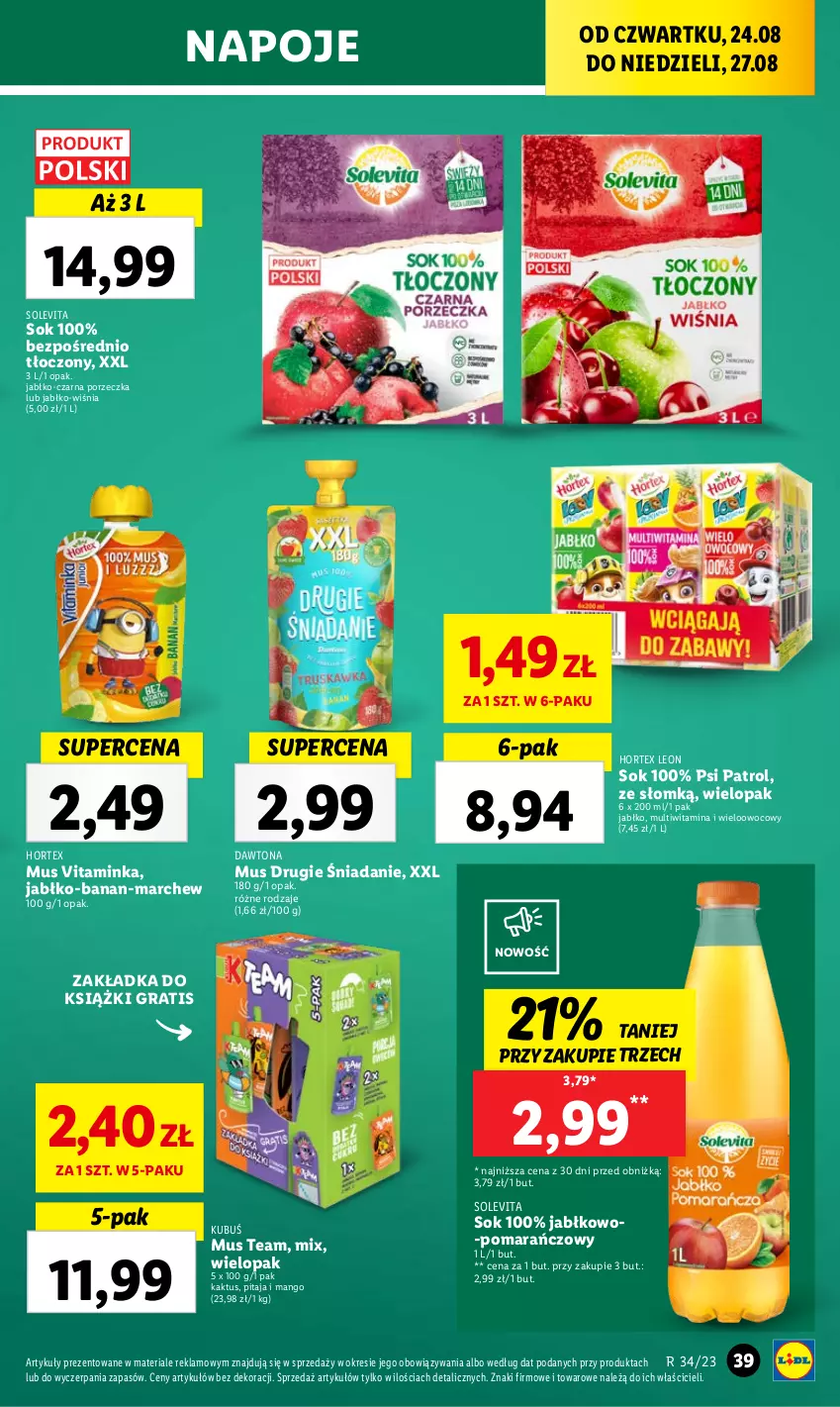 Gazetka promocyjna Lidl - GAZETKA - ważna 24.08 do 27.08.2023 - strona 57 - produkty: Dawtona, Gra, Hortex, Inka, Kaktus, Kubuś, Leon, Mango, Mus, Napoje, Por, Psi Patrol, Sok