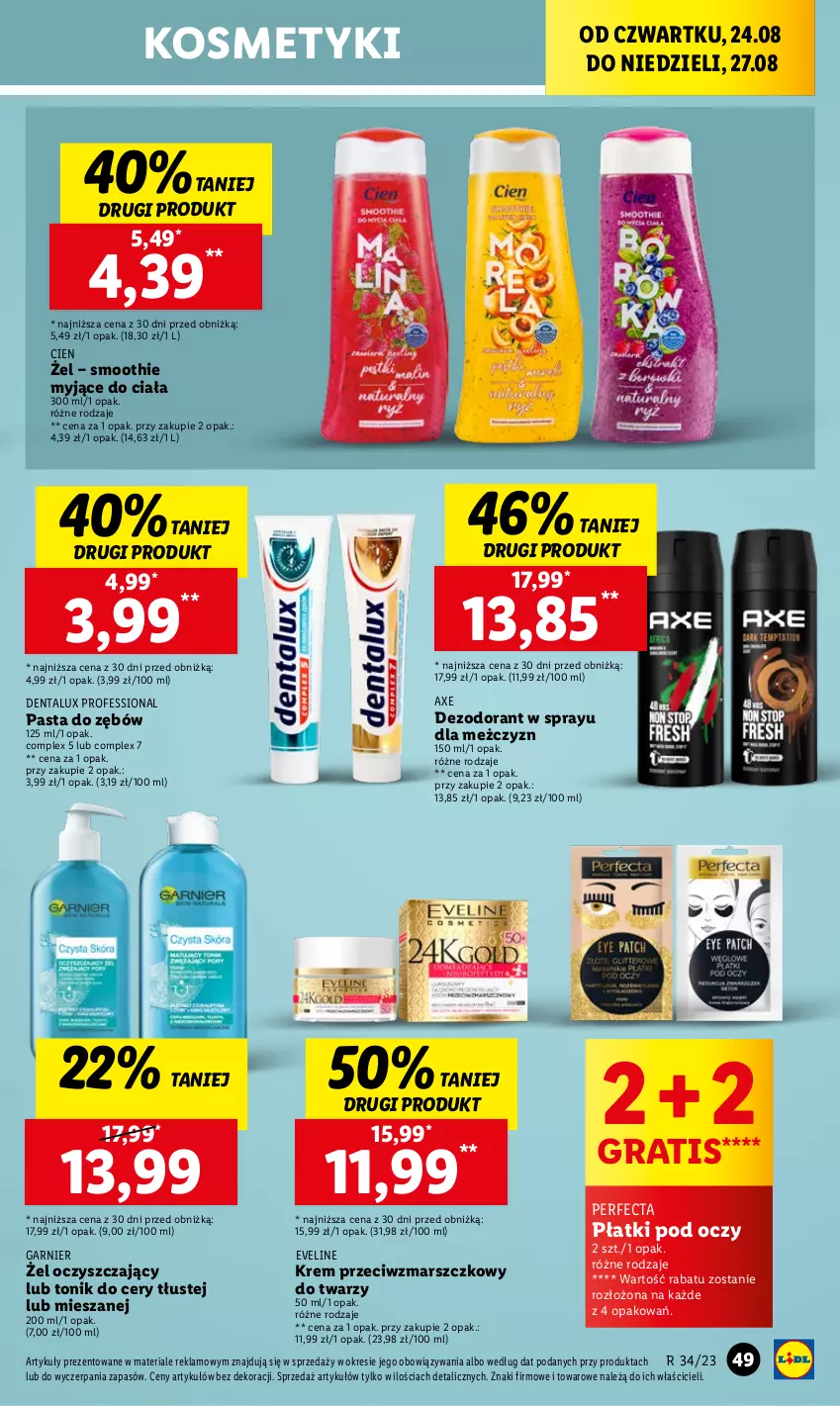 Gazetka promocyjna Lidl - GAZETKA - ważna 24.08 do 27.08.2023 - strona 67 - produkty: Dezodorant, Eveline, Garnier, Gra, Krem przeciwzmarszczkowy, Mars, Pasta do zębów, Perfecta, Smoothie, Tonik