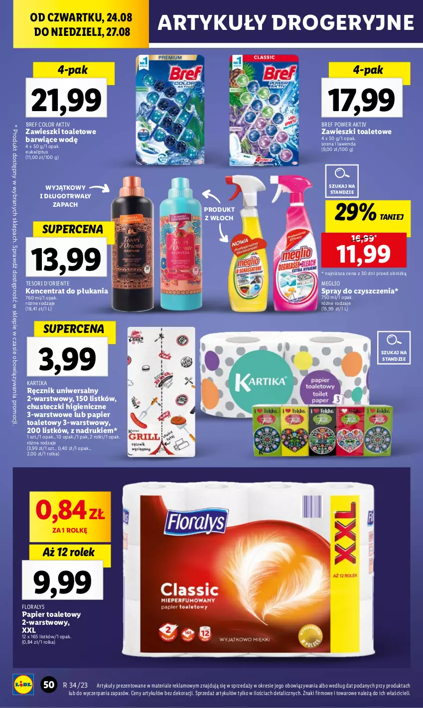 Gazetka promocyjna Lidl - GAZETKA - ważna 24.08 do 27.08.2023 - strona 68 - produkty: Bref, Chusteczki, Flora, Papier, Papier toaletowy, Ręcznik, Rolki, Sos, Spray do czyszczenia, Zawieszki